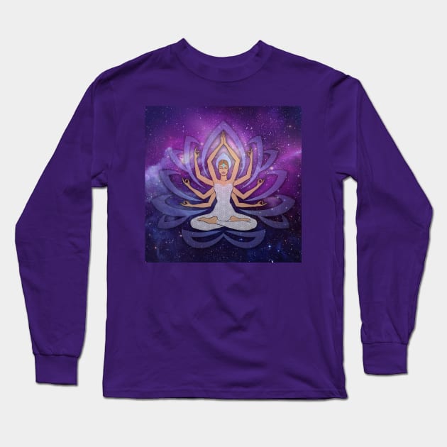 Violet Lotus and Woman with many Arms Long Sleeve T-Shirt by MandalaSoul